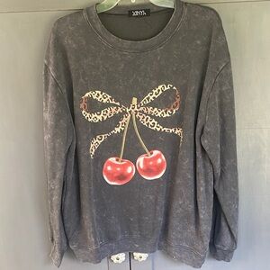 Gray Sweatshirt with Cherry and Leopard Bow Design washed and worn once. Large